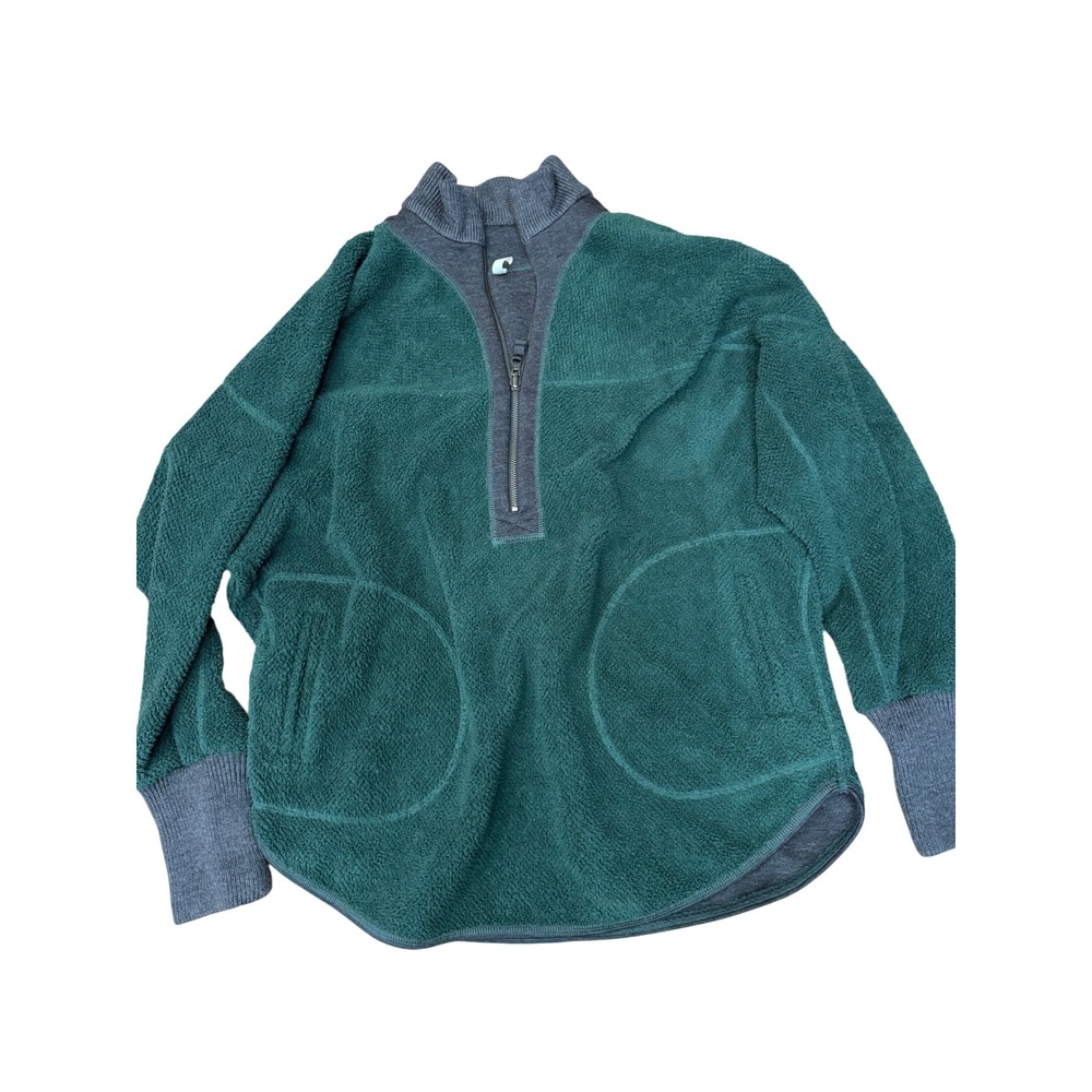 Free People FP Movement Moutain Dreamin Reversible Fleece Quarter Zip Green XS